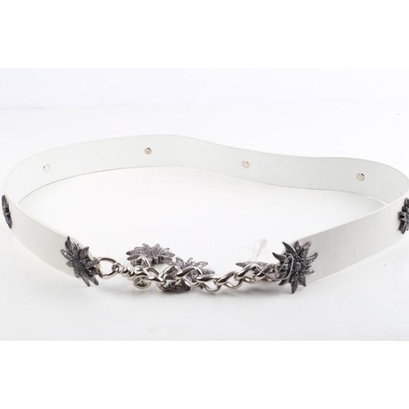 Vintage White Faux Leather Alpine Metal Flower Waist Belt Womens Size 85 / 34 main image 6
